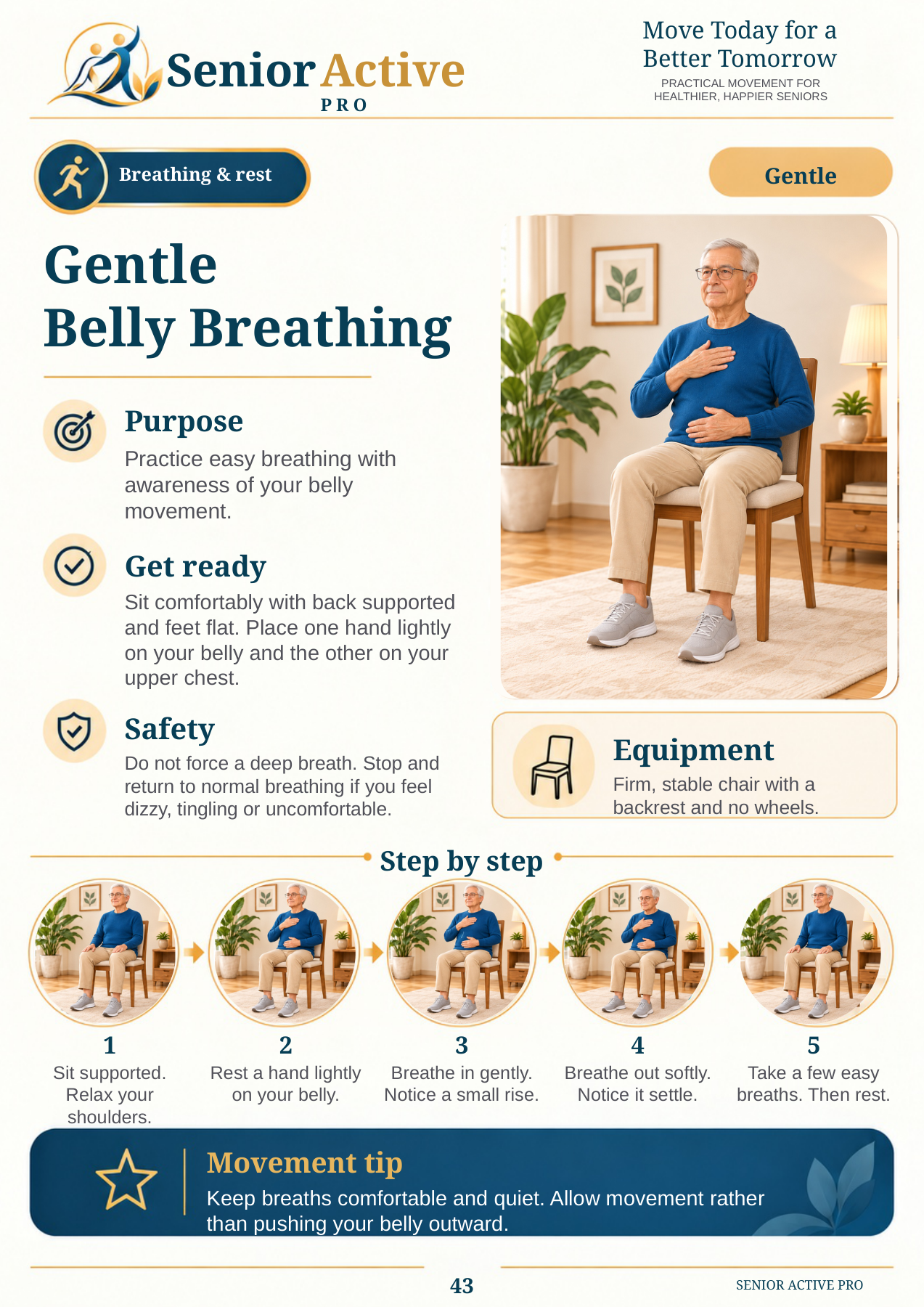 Gentle Belly Breathing — illustrated exercise page